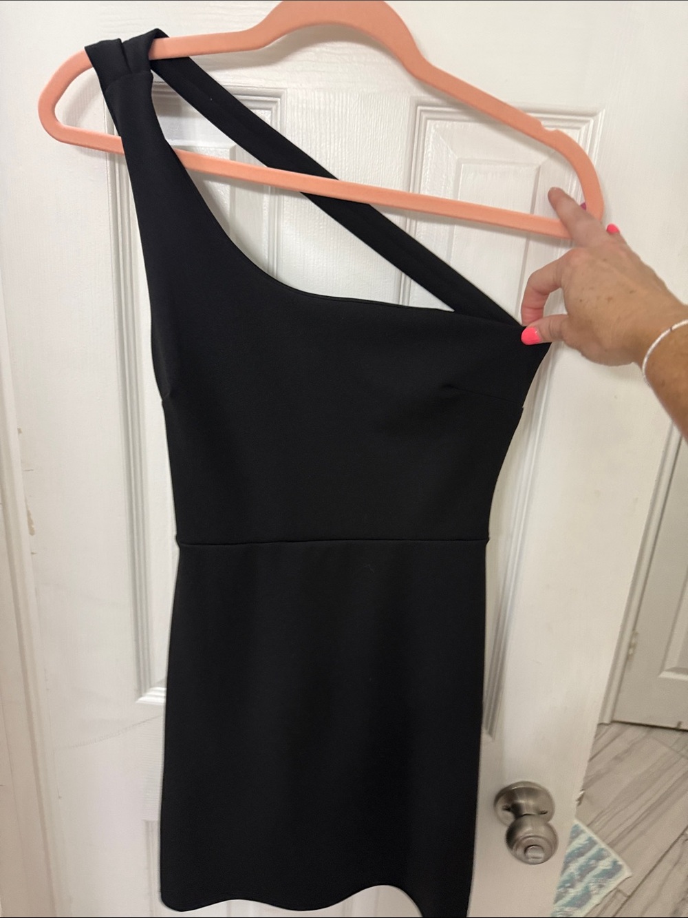 Blue Blush One-Shoulder Black Cocktail Dress